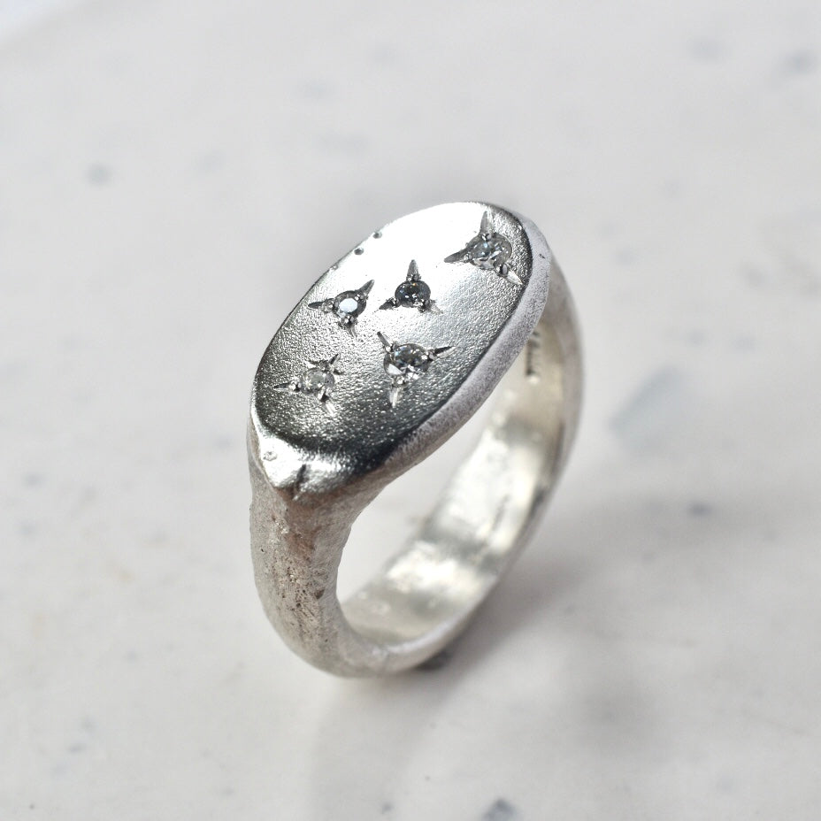 Sandcast Silver Ring with Moissanite - Paisley Pins