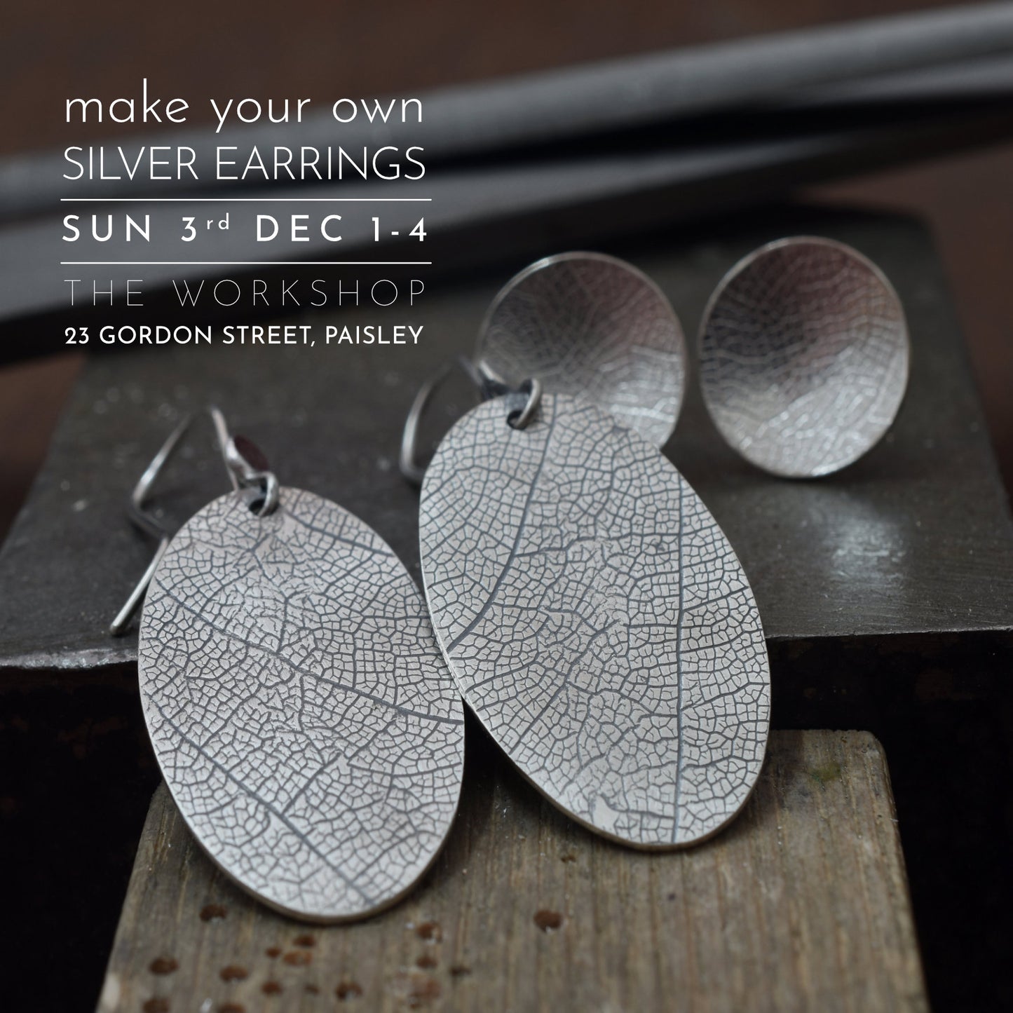Textured Silver Earring Workshop - Paisley Pins