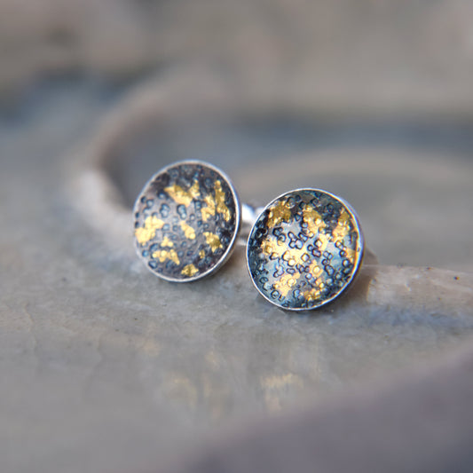 Oxidised Lichen Stud Earrings - Paisley Pins