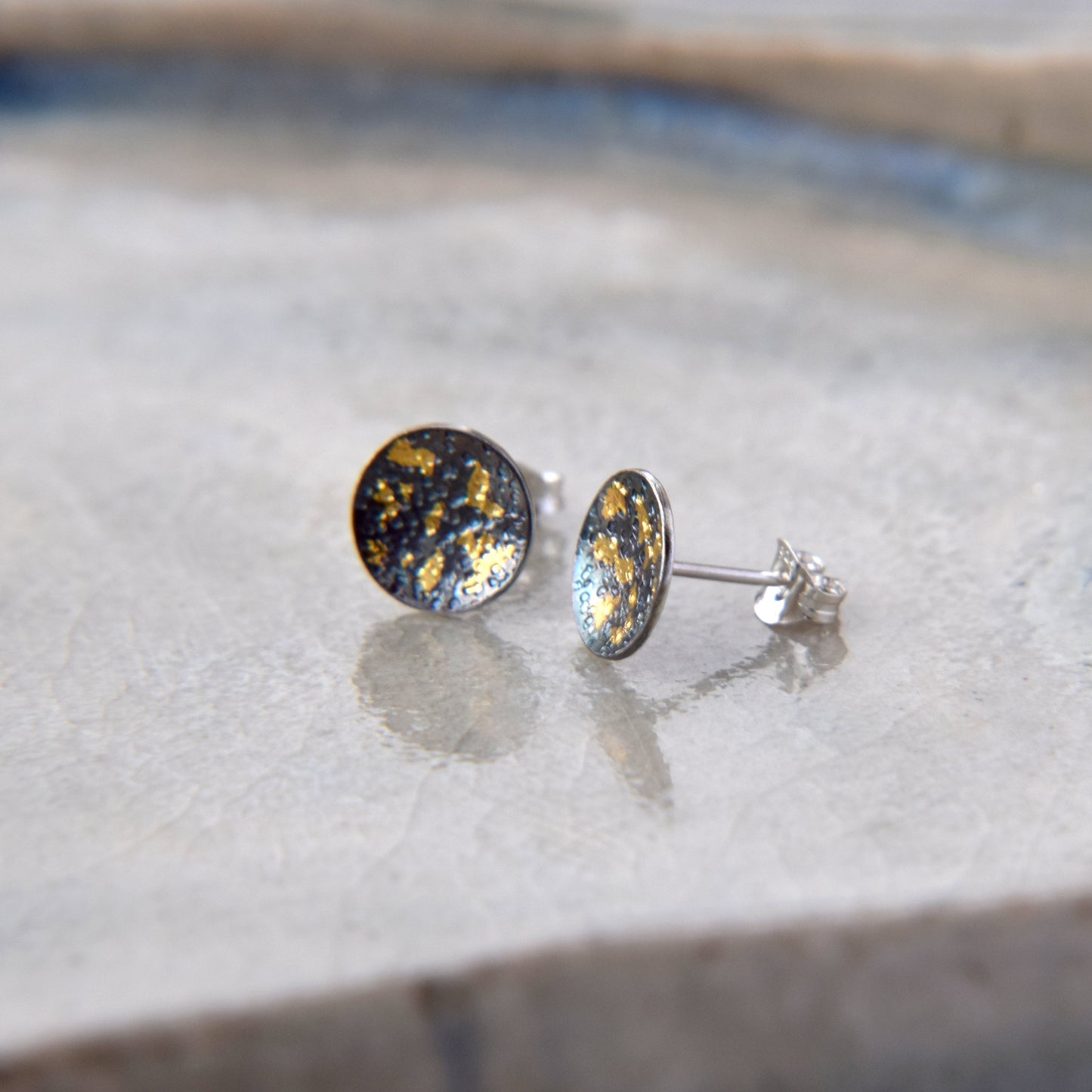 Oxidised Lichen Stud Earrings - Paisley Pins
