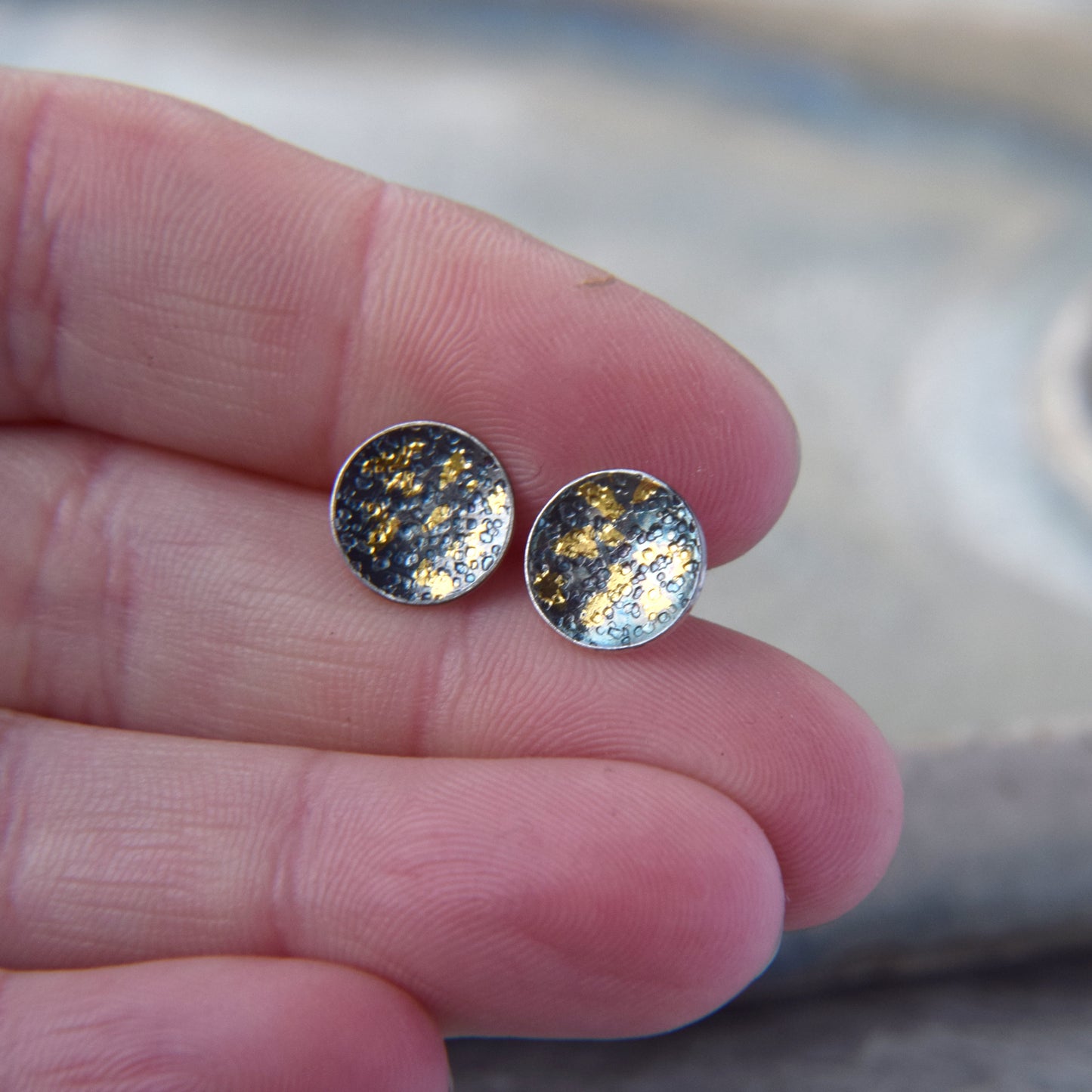 Oxidised Lichen Stud Earrings
