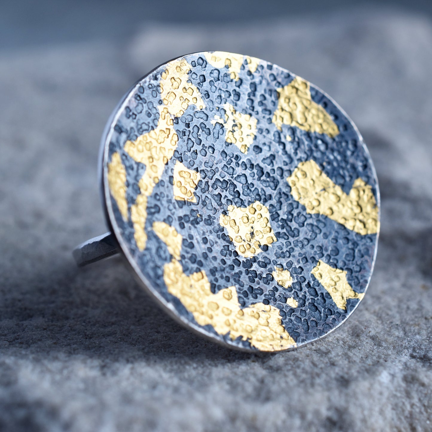 Large Oxidised Silver Lichen Ring