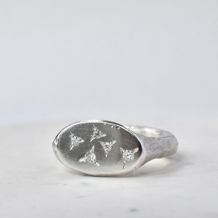 Sandcast Silver Ring with Moissanite