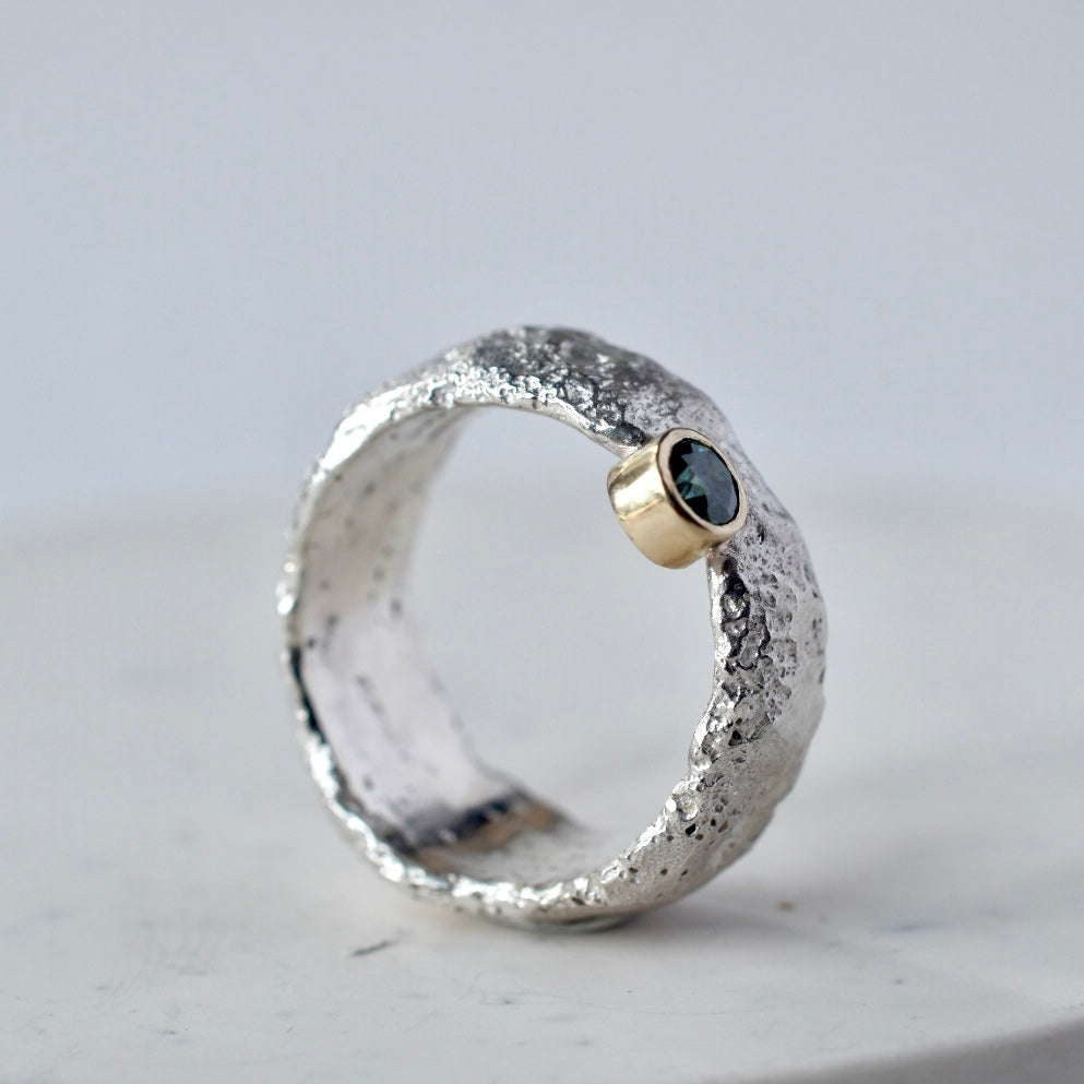 Moissanite Sandcast Silver Ring