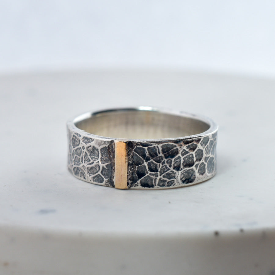 Gold Bar Textured Silver Ring - Paisley Pins