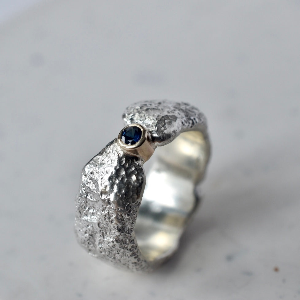 Sapphire Sandcast Silver Ring - Paisley Pins