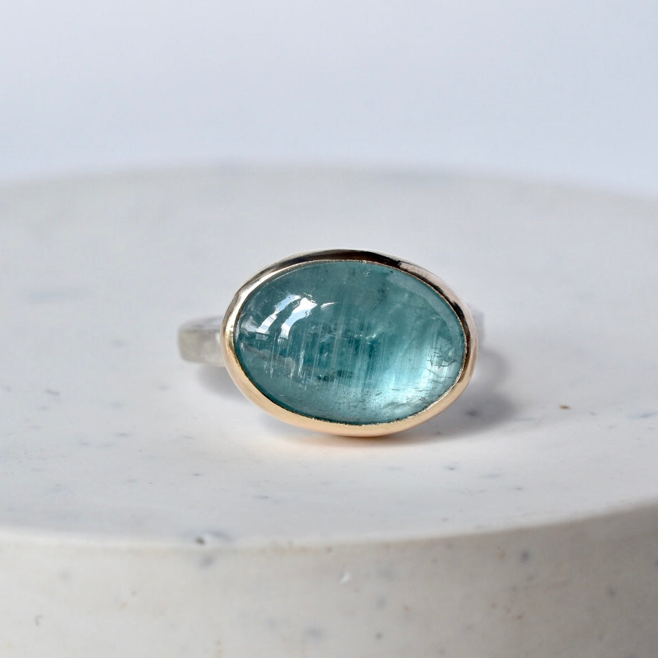Aqua Kyanite Gold/Silver Ring