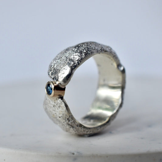 Sapphire Sandcast Silver Ring