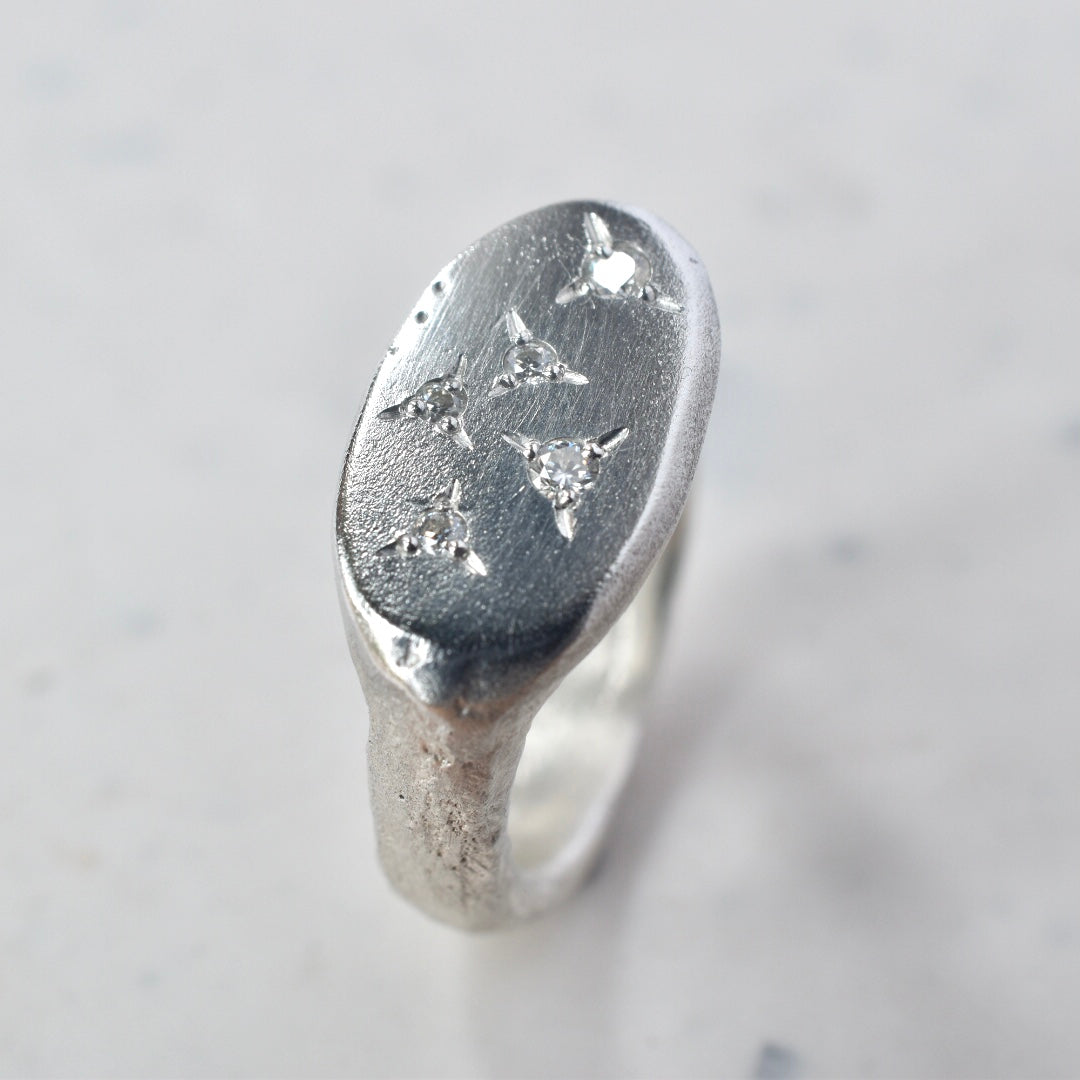 Sandcast Silver Ring with Moissanite