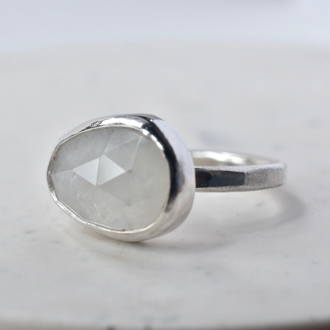 White Moonstone Silver Ring