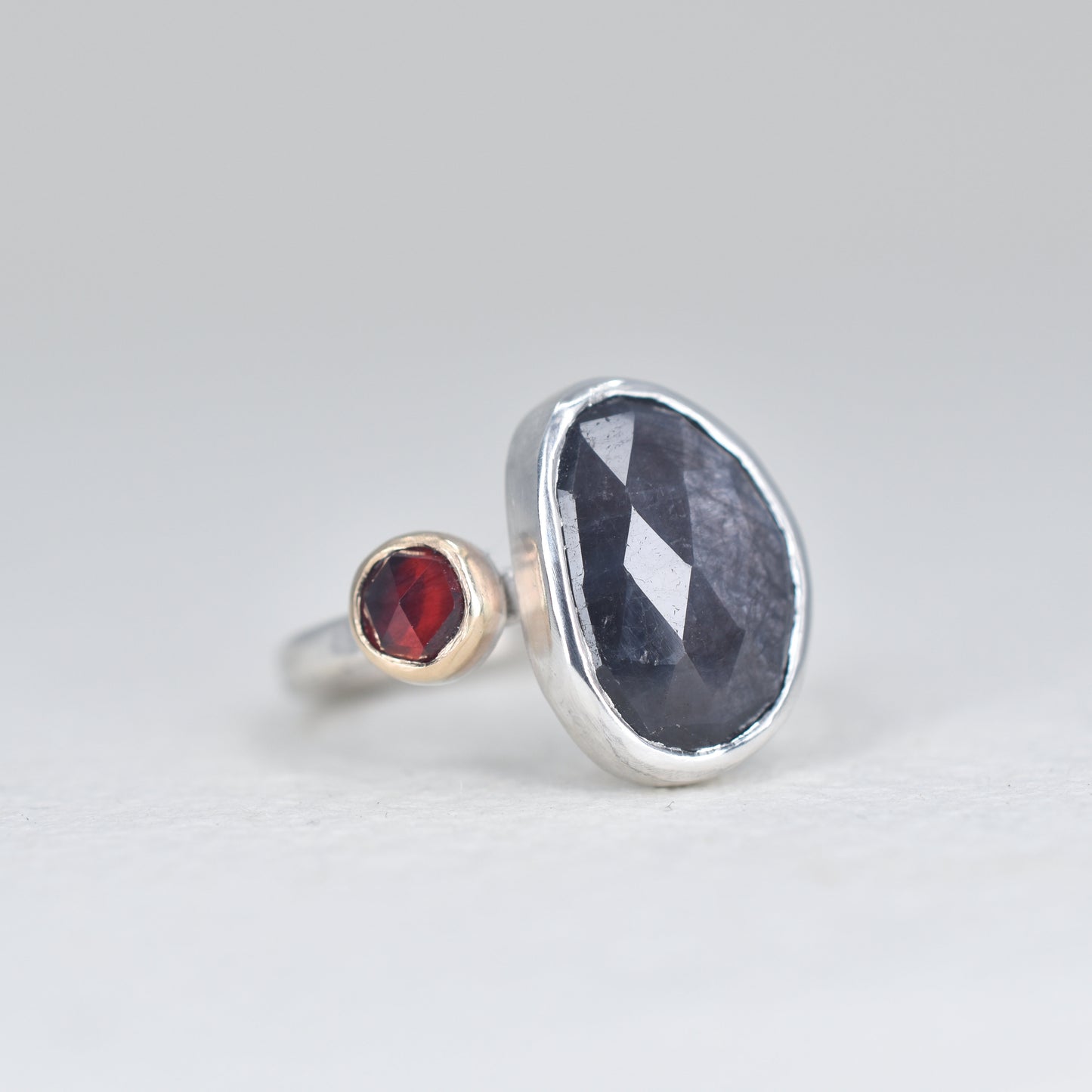 Rose Cut Sapphire & Garnet Ring