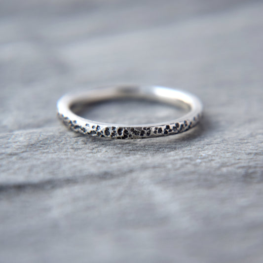 Half Oxidised Silver Lichen Stacking Ring