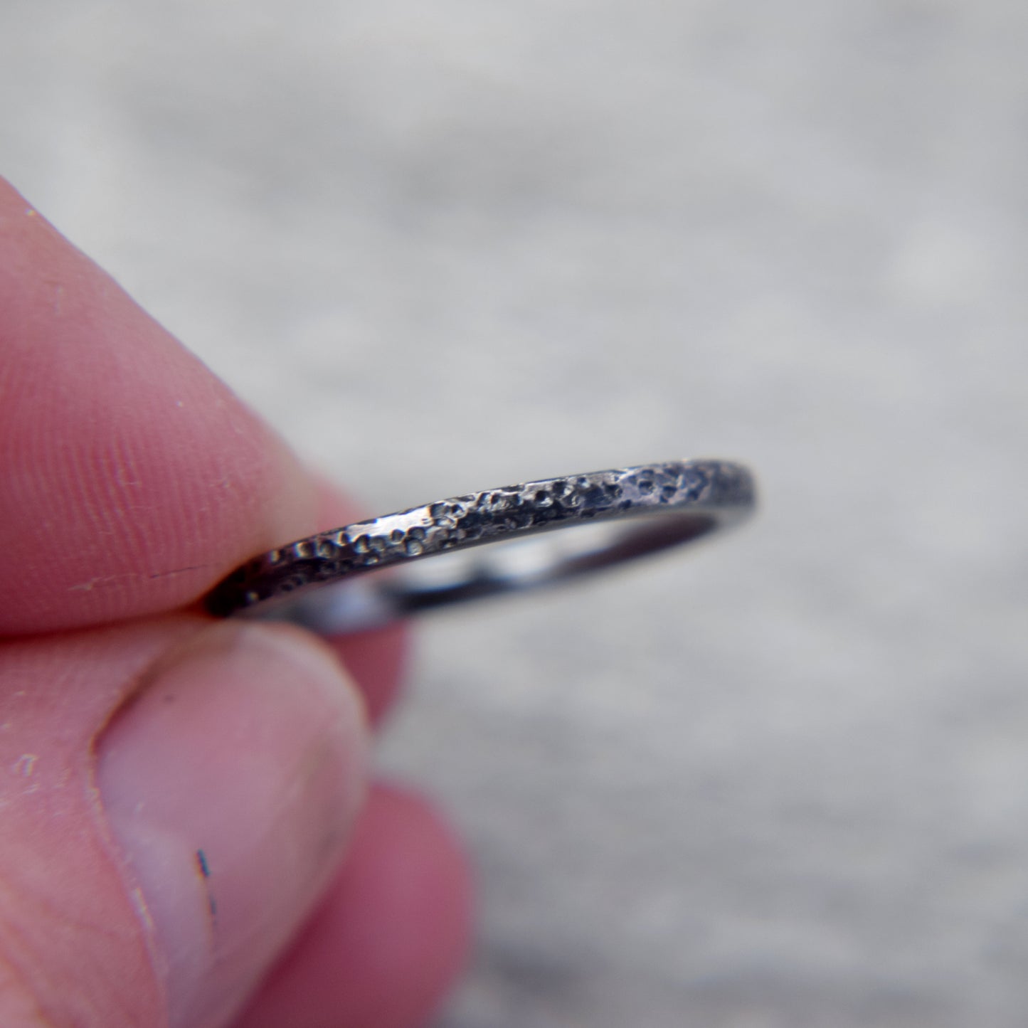 Oxidised Silver Lichen Stacking Ring