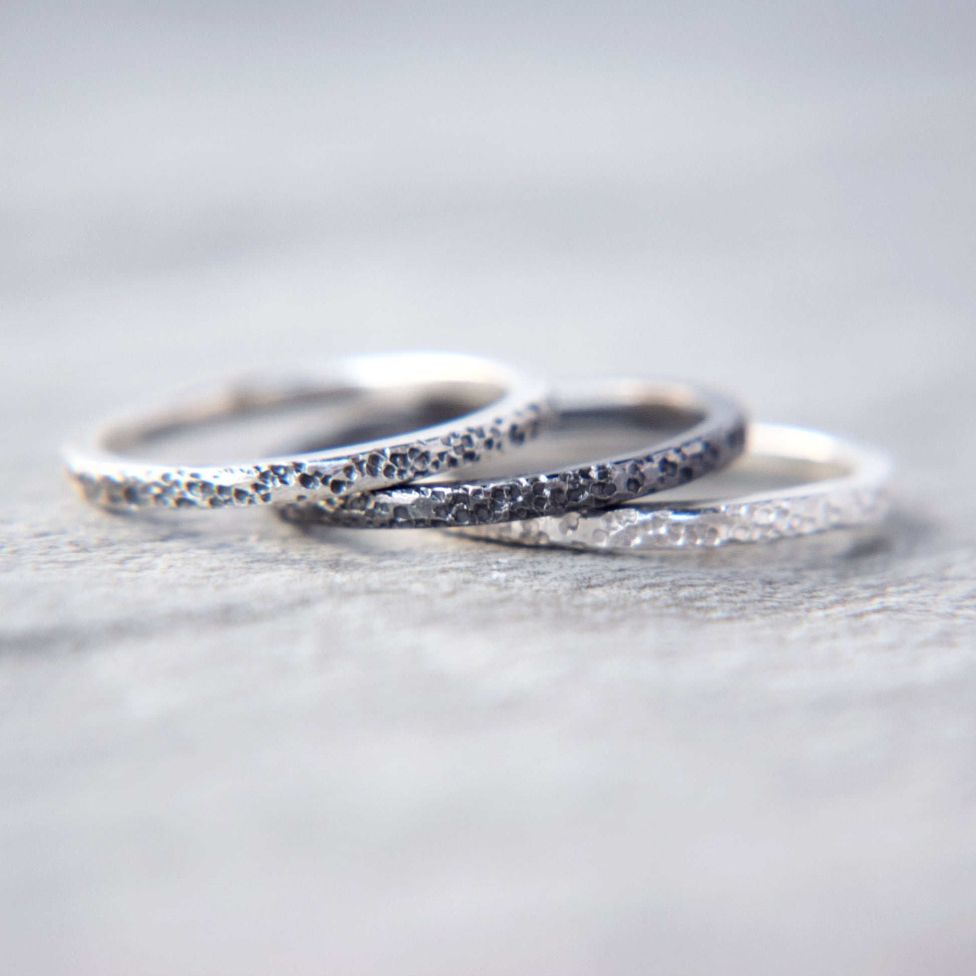 Half Oxidised Silver Lichen Stacking Ring - Paisley Pins