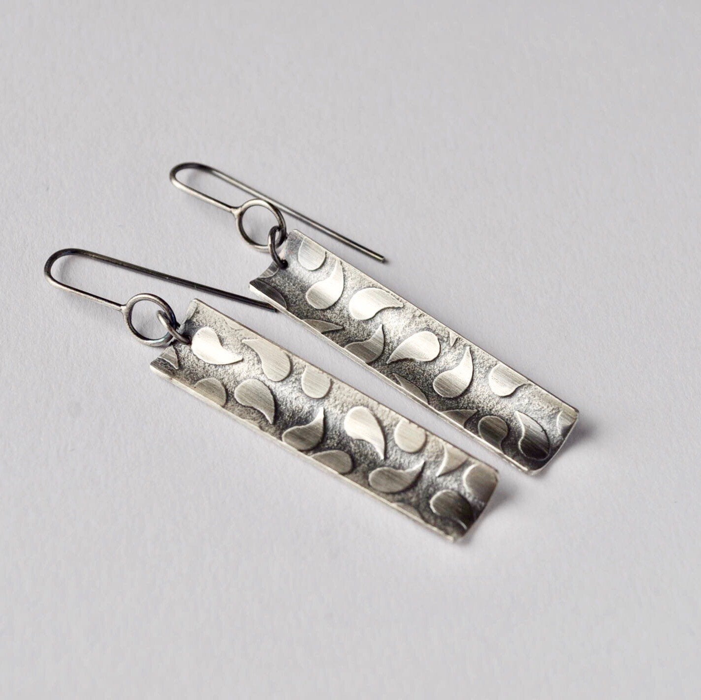 Textured Paisley Drop Earrings - Paisley Pins