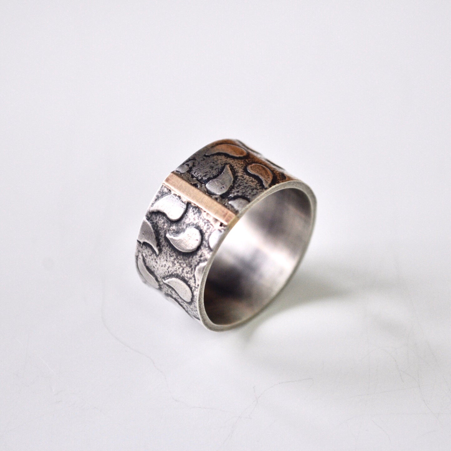 Gold Bar Textured Silver Ring - Paisley Pins