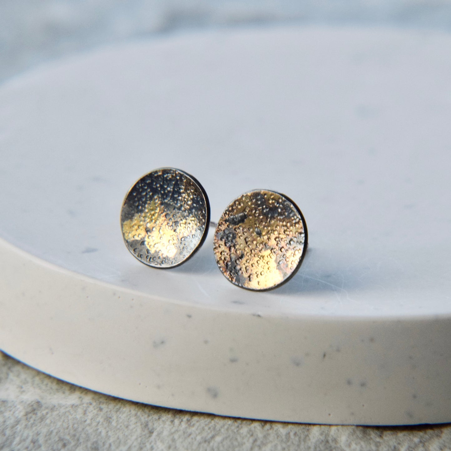 Oxidised Lichen Stud Earrings
