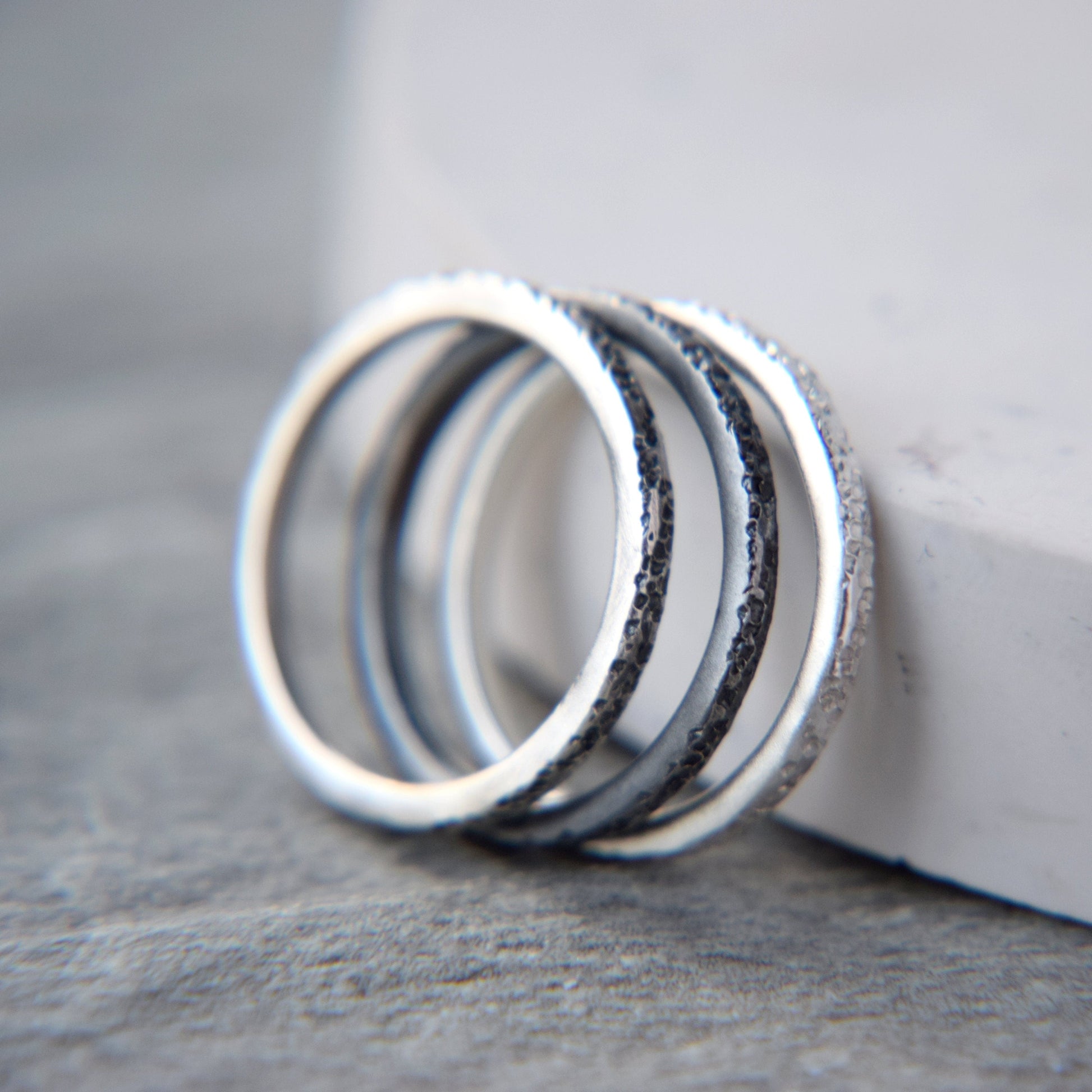 Oxidised Silver Lichen Stacking Ring - Paisley Pins